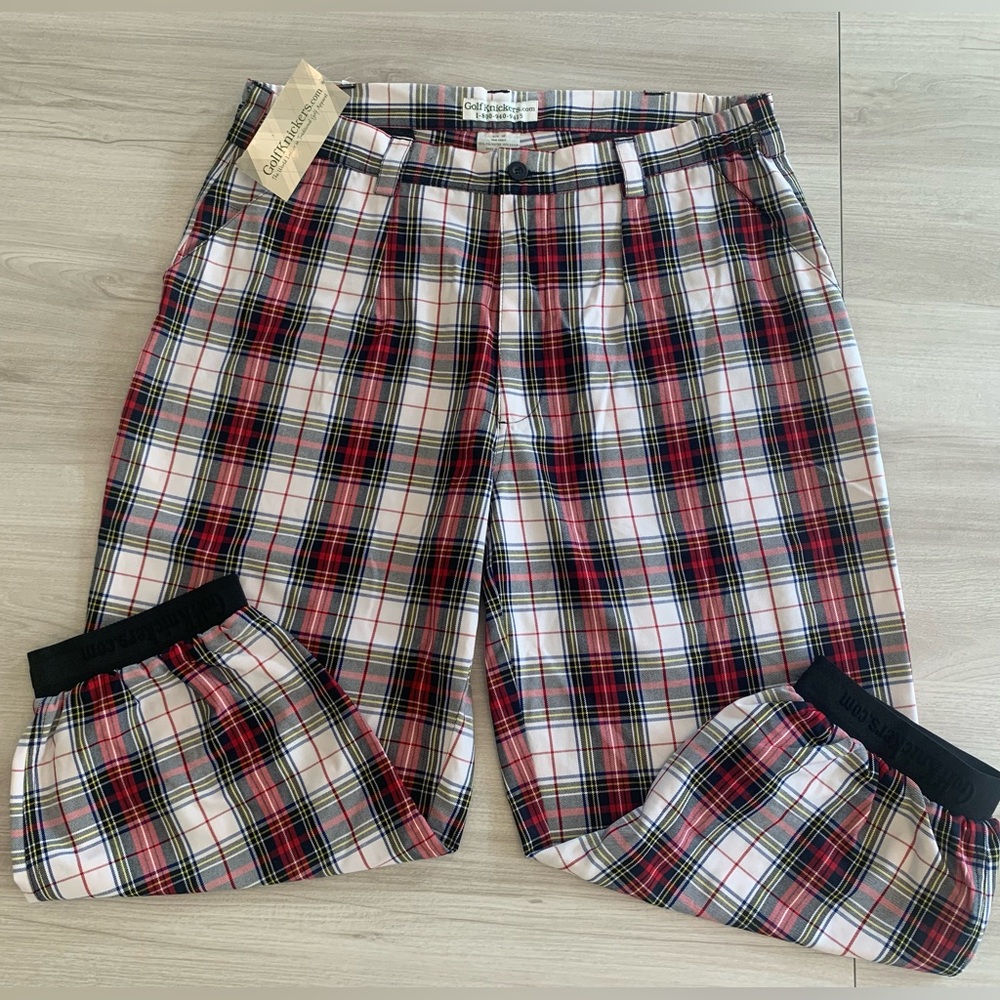 NWT Golfknickers.com Golf Knickers Pants Men's Sz 38 White/ Red Plaid